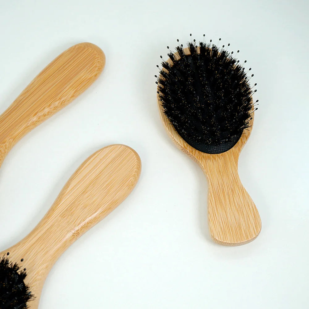 Eco-Friendly Bamboo & Boar Bristle Hair Brush - Portable, Anti-Static, Scalp-Detangling, Salon-Quality Styling Comb