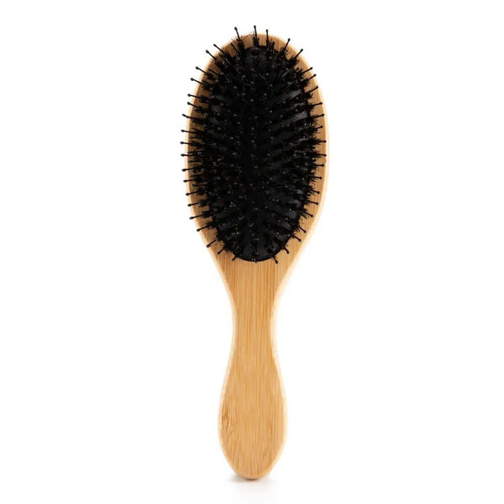 Eco-Friendly Bamboo & Boar Bristle Hair Brush - Portable, Anti-Static, Scalp-Detangling, Salon-Quality Styling Comb