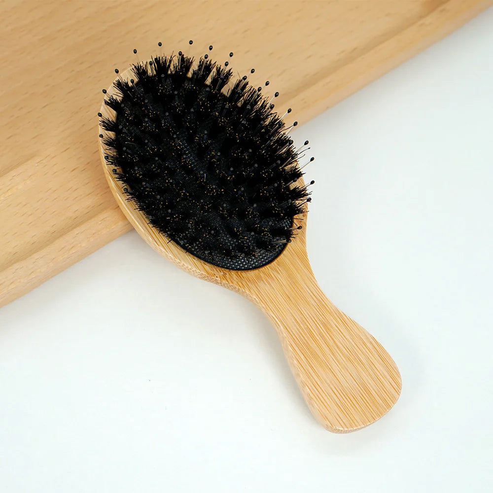 Eco-Friendly Bamboo & Boar Bristle Hair Brush - Portable, Anti-Static, Scalp-Detangling, Salon-Quality Styling Comb