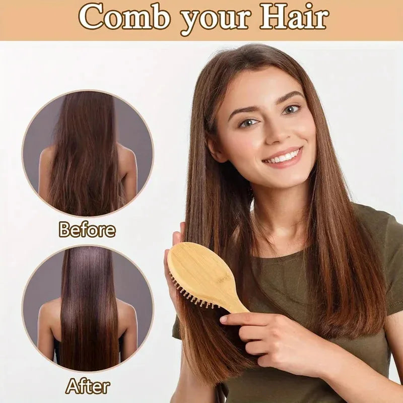 Eco-Friendly Bamboo Hair Comb - Anti-Static, Detangling, Scalp-Massaging, Unisex Styling Tool