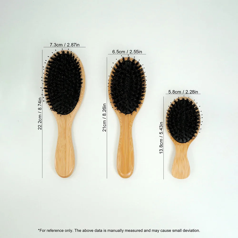 Eco-Friendly Bamboo & Boar Bristle Hair Brush - Portable, Anti-Static, Scalp-Detangling, Salon-Quality Styling Comb