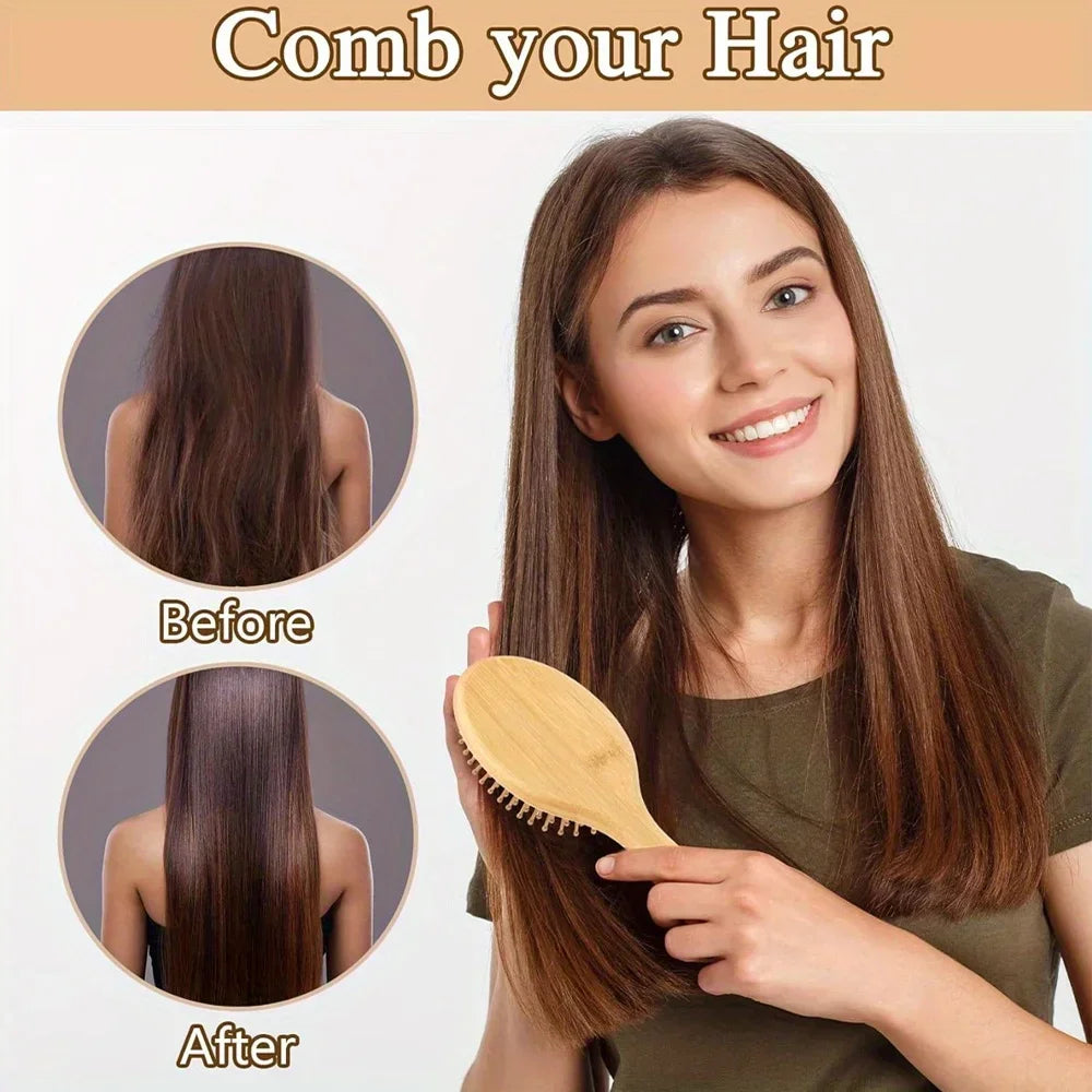 Eco-Friendly Bamboo Hair Comb - Anti-Static, Detangling, Scalp-Massaging, Unisex Styling Tool