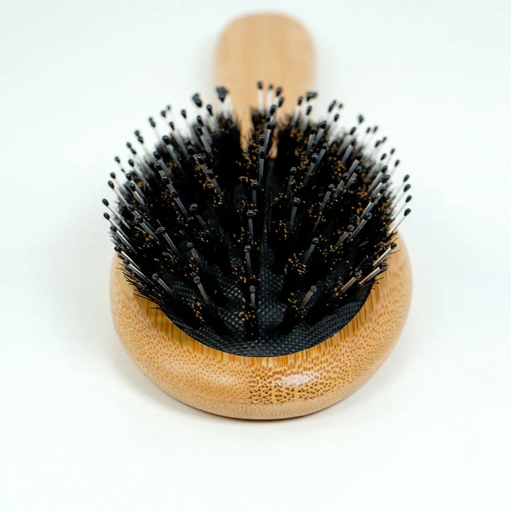 Eco-Friendly Bamboo & Boar Bristle Hair Brush - Portable, Anti-Static, Scalp-Detangling, Salon-Quality Styling Comb