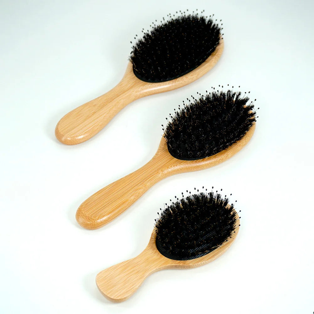 Eco-Friendly Bamboo & Boar Bristle Hair Brush - Portable, Anti-Static, Scalp-Detangling, Salon-Quality Styling Comb