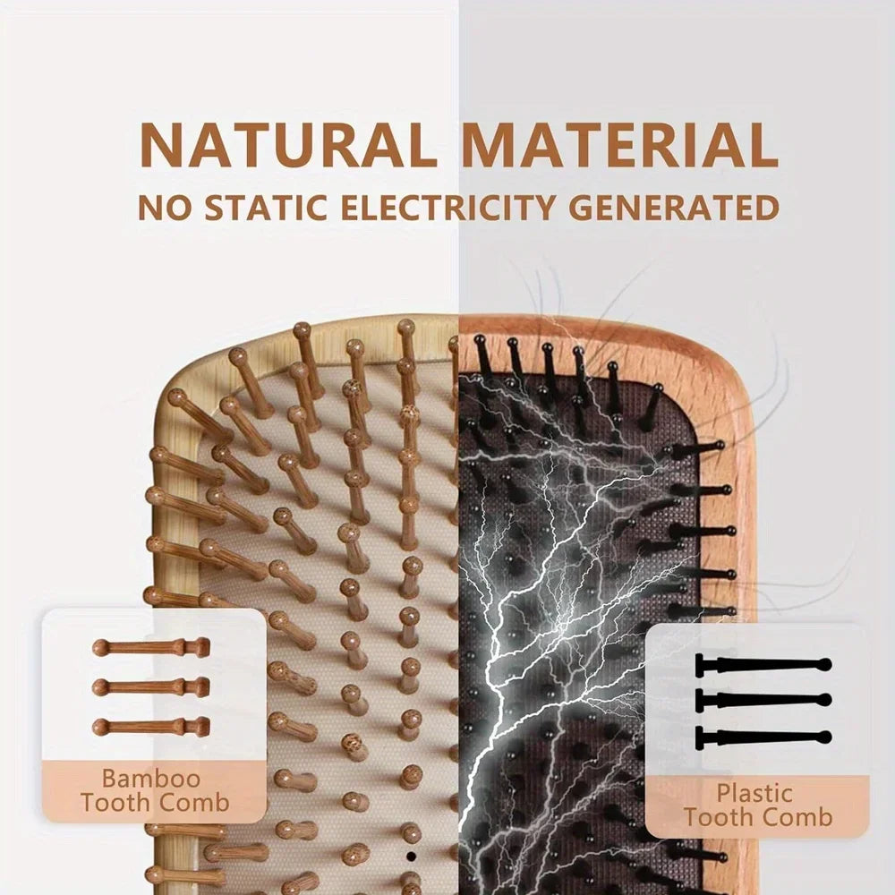 Eco-Friendly Bamboo Hair Comb - Anti-Static, Detangling, Scalp-Massaging, Unisex Styling Tool