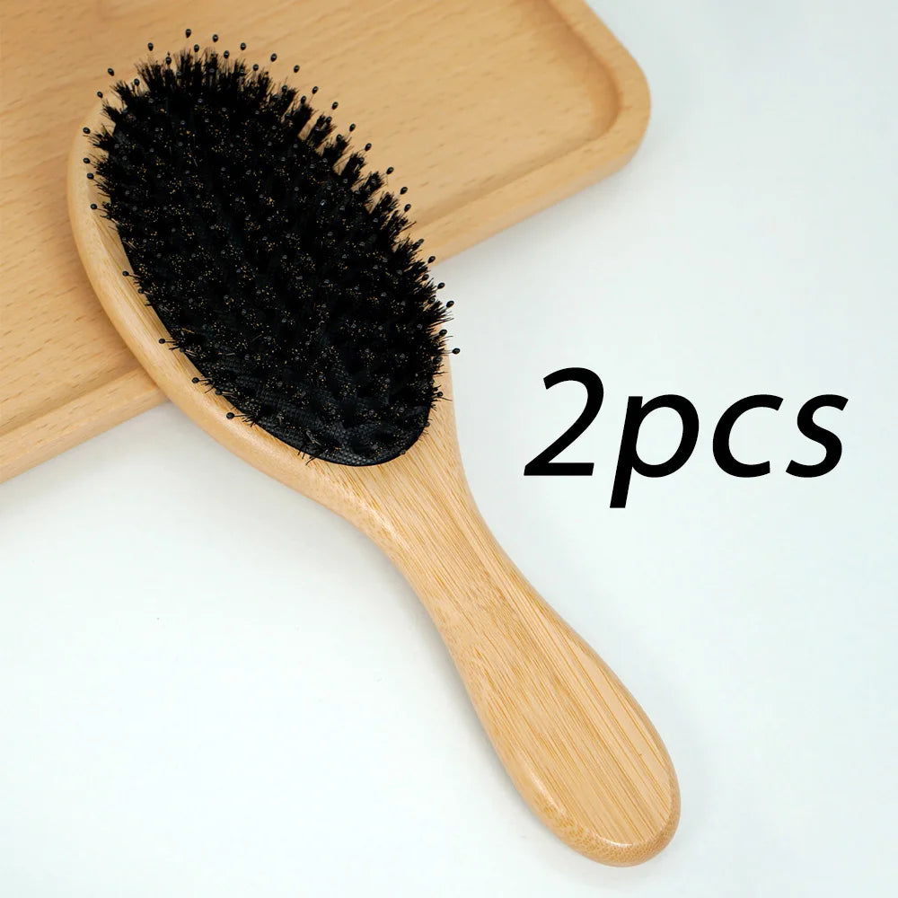 Eco-Friendly Bamboo & Boar Bristle Hair Brush - Portable, Anti-Static, Scalp-Detangling, Salon-Quality Styling Comb