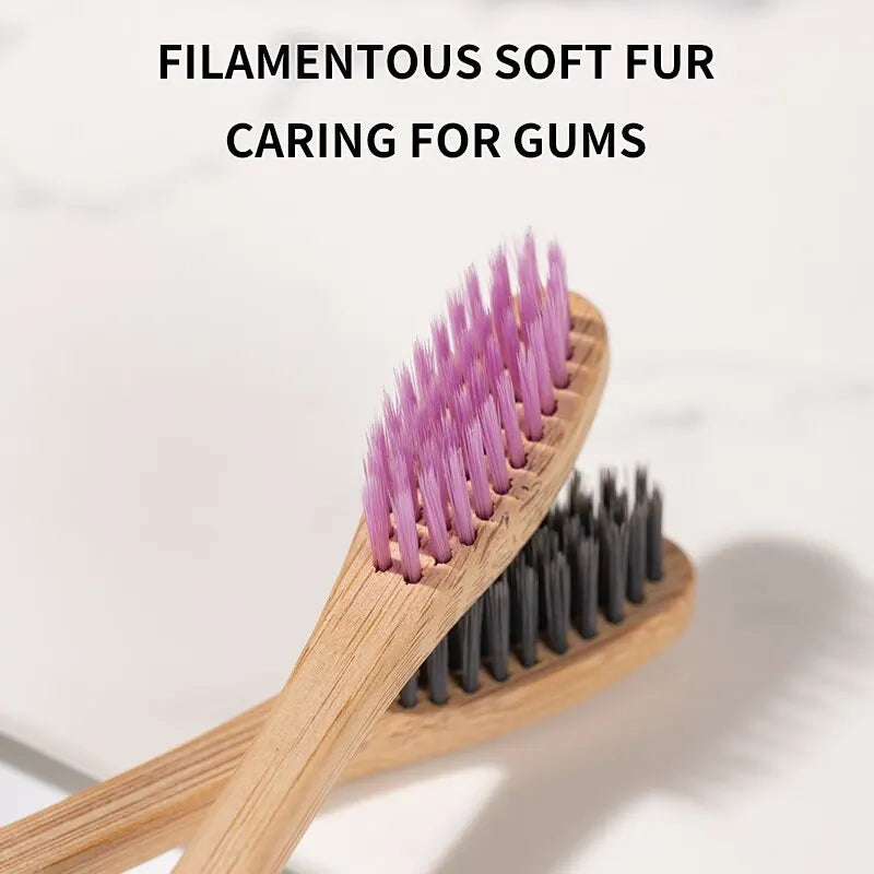 Eco-Friendly Bamboo Toothbrush Set - Single Cowhide Wrapped, 10 PCS
