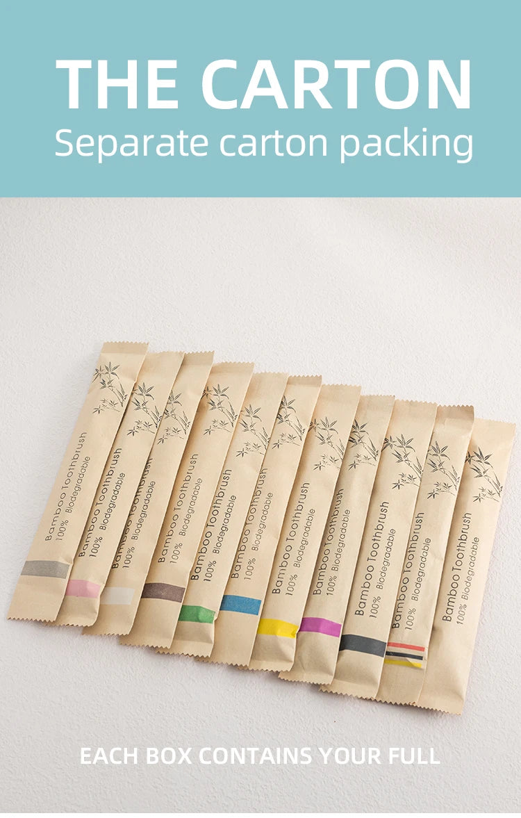 Eco-Friendly Bamboo Toothbrush Set - Single Cowhide Wrapped, 10 PCS