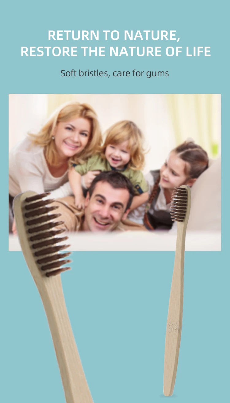 Eco-Friendly Bamboo Toothbrush Set - Single Cowhide Wrapped, 10 PCS