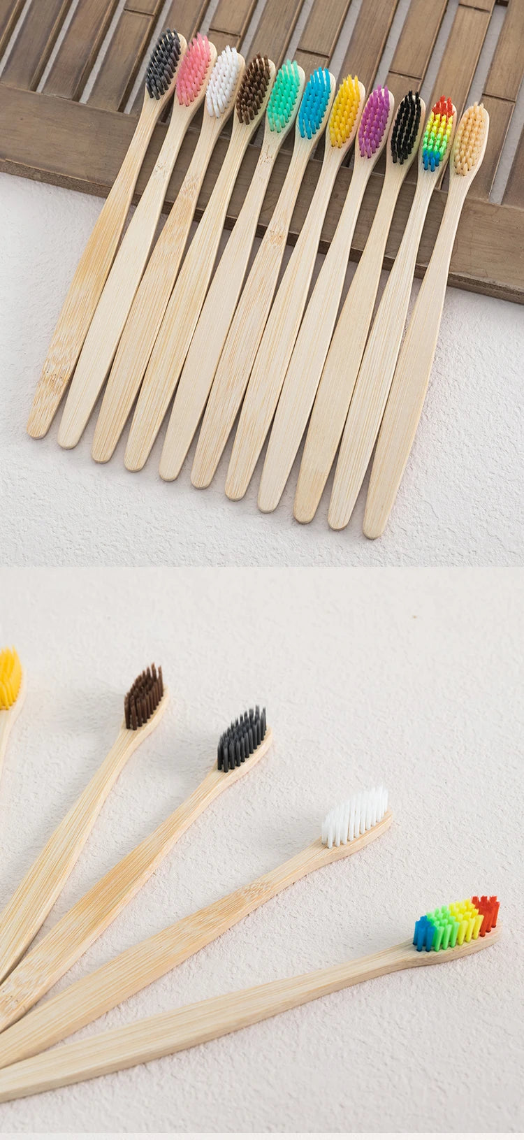 Eco-Friendly Bamboo Toothbrush Set - Single Cowhide Wrapped, 10 PCS
