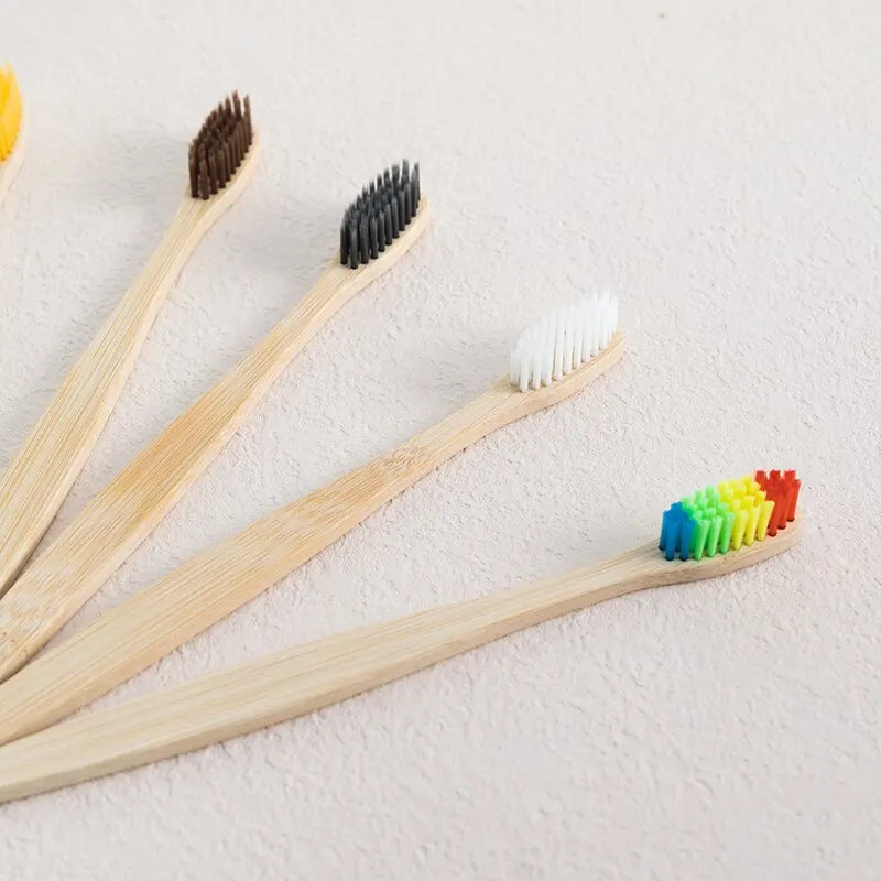 Eco-Friendly Bamboo Toothbrush Set - Single Cowhide Wrapped, 10 PCS